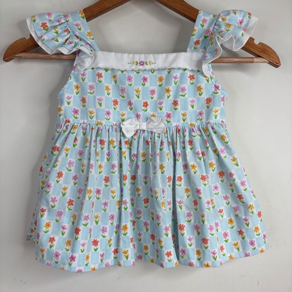 VTG 90s Carters Floral Dress 24M Flutter Cap Sleeve Cottage Babydoll Pinafore - Picture 1 of 10